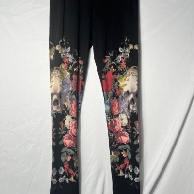 Dolls Kill Widow Blooming Demise Graphic Leggings Floral Skull Print Black L